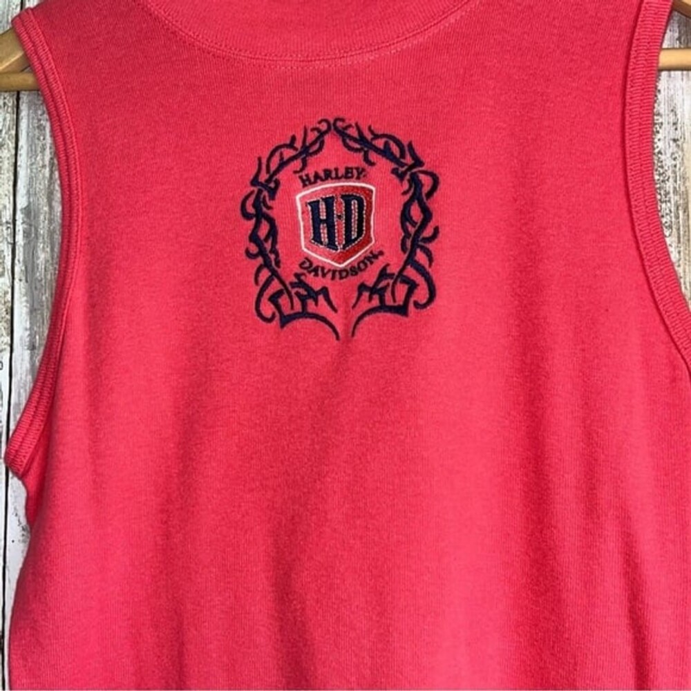 Harley Davidson Pink Embroidered High Neck Tank - Picture 3 of 5
